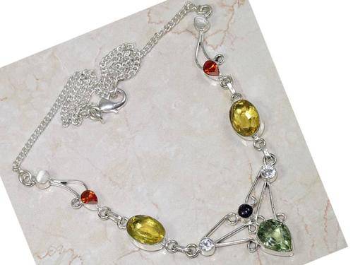 Romantic Multi-Gemstone Handcrafted Silver Fashion Necklace