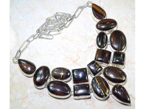 Impressive Iron Tiger Eye Handcrafted Silver Fashion Necklace