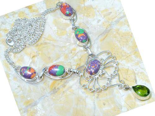 Festive and Lively Mosaic Jasper & Peridot Handcrafted Silver Fashion Bracelet