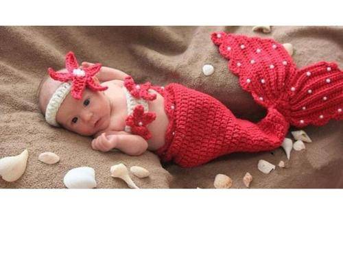New Adorable  The Little Mermaid Knitted Costume Photographic Prop for Newborn Baby