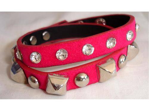 Trendy Fuchsia Punk Studded Bling Wrap Around Bracelet