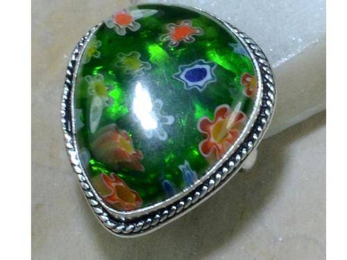 Groovey Millefiori Glass Handcrafted Silver Fashion Ring 8