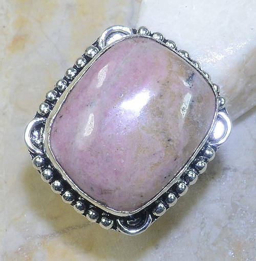 Big & Chunky Rhodonite Gemstone Handcrafted Silver Fashion Ring Size 8.25