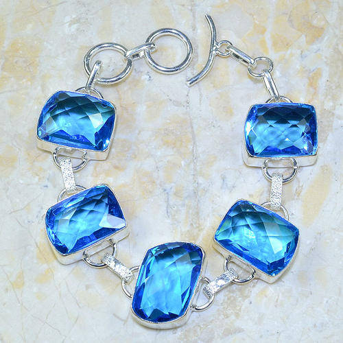Chunky Blue Topaz Handcrafted Silver Fashion Bracelet