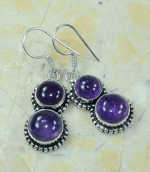 Amethyst Gemstone Handcrafted Silver Dangly Fashion Earrings