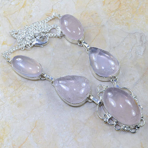 Romantic Rose Quarts Handcrafted Silver Fashion Necklace
