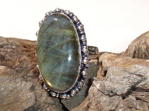 Mystical Flashy Labradorite Solitaire Handcrafted Fashion Ring size 9