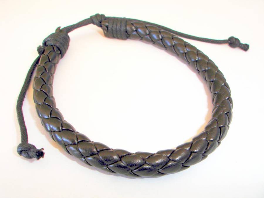 New Tribal-Ethnic-Surfer-Handcraft-Leather and Hemp Black Braided Cuff Bracelet