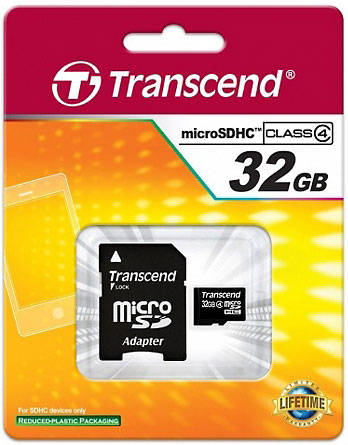 *GENIUNE* TRANSCEND 32GB MICRO SDHC CLASS4 MEMORY CARD WITH SD ADAPTER (BRAND NEW)