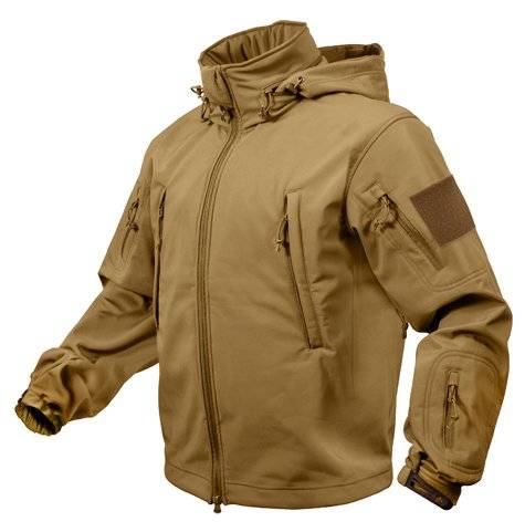 TACTICAL SOFT SHELL JACKET,  fleece lining, and hood,USED BY US SPECIAL FORCES, Many zip pockets