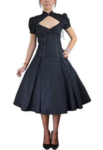 Black Lace-Up Ruffle Dress