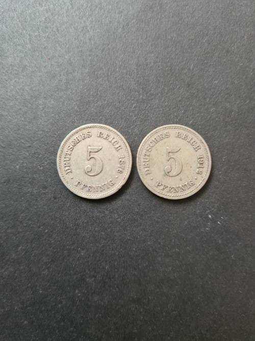 2 X Deutsches Reich 5 Pfennig 1876 and 1912