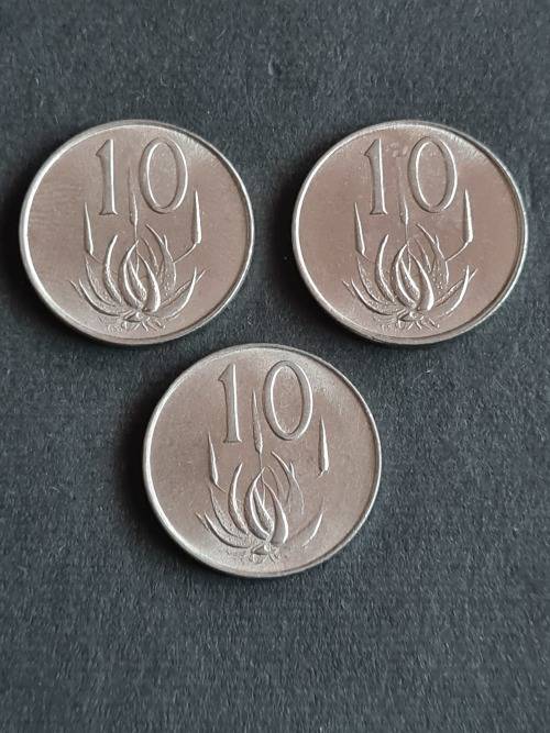 3 x SA 10 Cents 1965 UNC