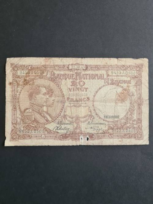Belgium 20 Francs Filler Note 25/10/1941 - as per photograph