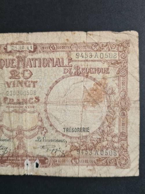 Belgium 20 Francs Filler Note 25/10/1941 - as per photograph