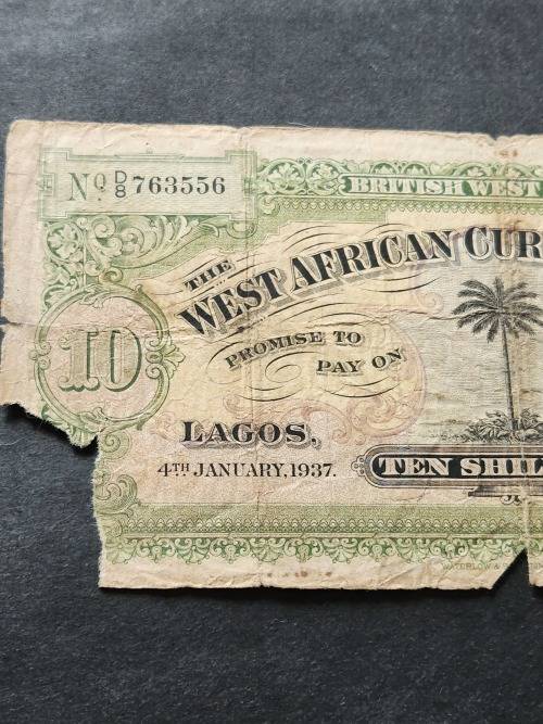 British West Africa 10 Shillings 4 January 1937 (Filler note)(tears/creases) - as per photograph