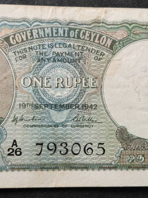 Ceylon One Rupee 1942 King George VI  (nice condition) - as per photograph