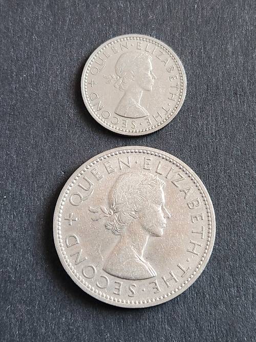 Rhodesia and Nysaland Sixpence and 2 Shillings 1957 - as per photograph