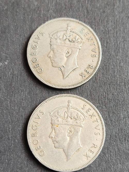 2 x East Africa 1 Shilling 1949/1950 - as per photograph
