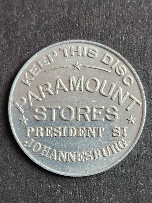 Paramount Stores President Street of Johannesburg 10% discount Aliminium Token (excellent condition)