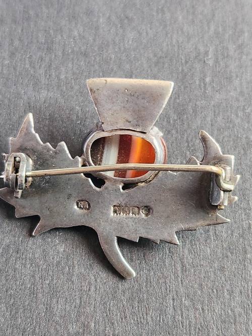 Vintage Robert Allison Scottish Hallmark Silver Tistle Brooch with Citrine Celtic 11.2g