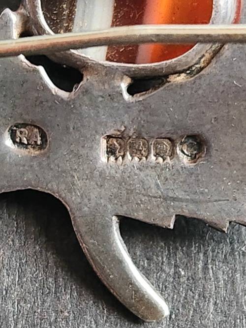 Vintage Robert Allison Scottish Hallmark Silver Tistle Brooch with Citrine Celtic 11.2g