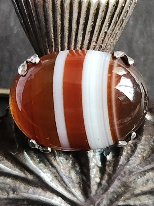 Vintage Robert Allison Scottish Hallmark Silver Tistle Brooch with Citrine Celtic 11.2g