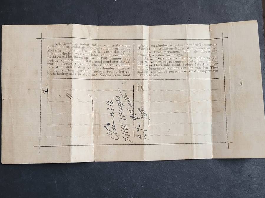 ZAR Governments Noot Een Pond Pietersburg signed 1/4/1901 (204mm x 115mm) tears/folds - as per photo