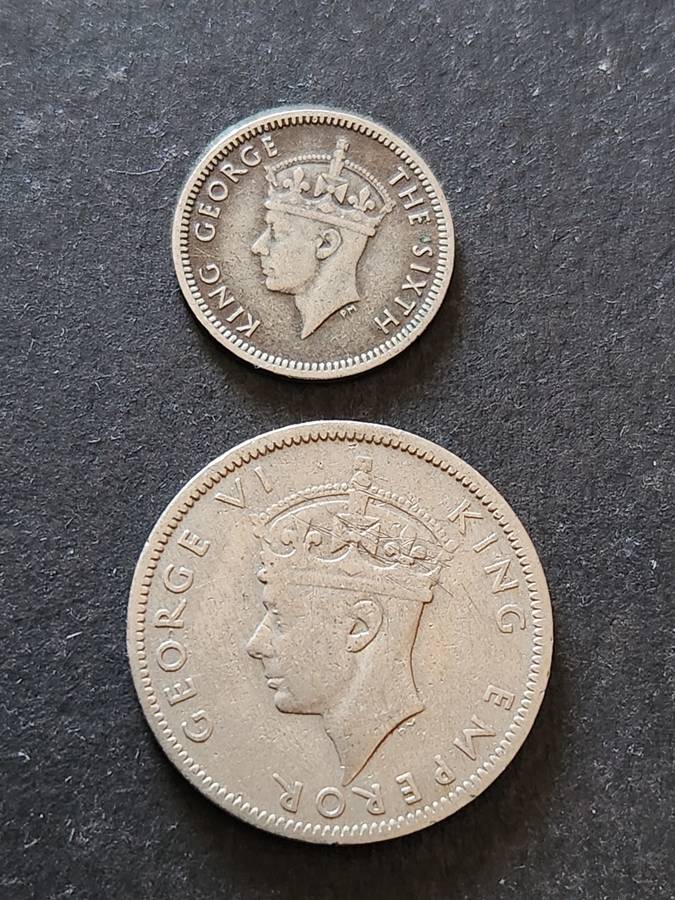 Southern Rhodesia Threepence 1949 and One Shilling 1947- as per photograph
