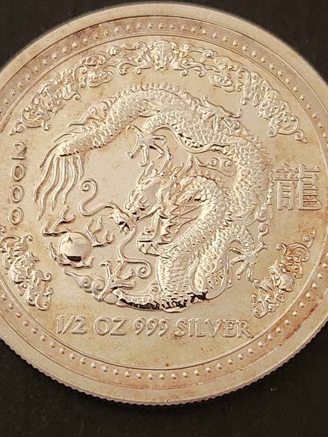 Australia 1/2 oz 999 Silver 50 Cents 2000 Proof Year of the Dragon - as per photograph