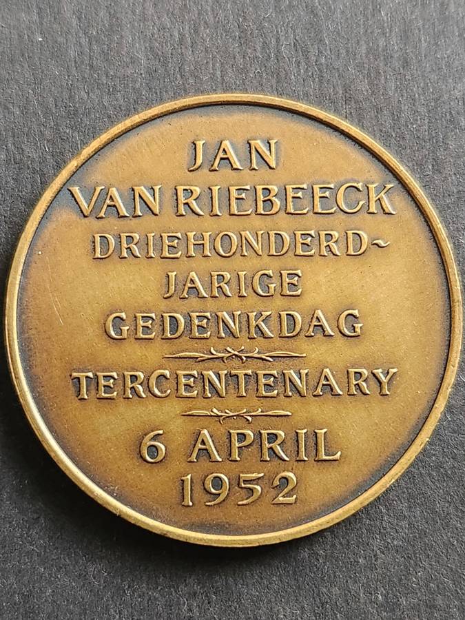Bronze Medallion to Commemorate the Tercentenary of Jan Van Riebeeck 6 April 1952 - as per photograp