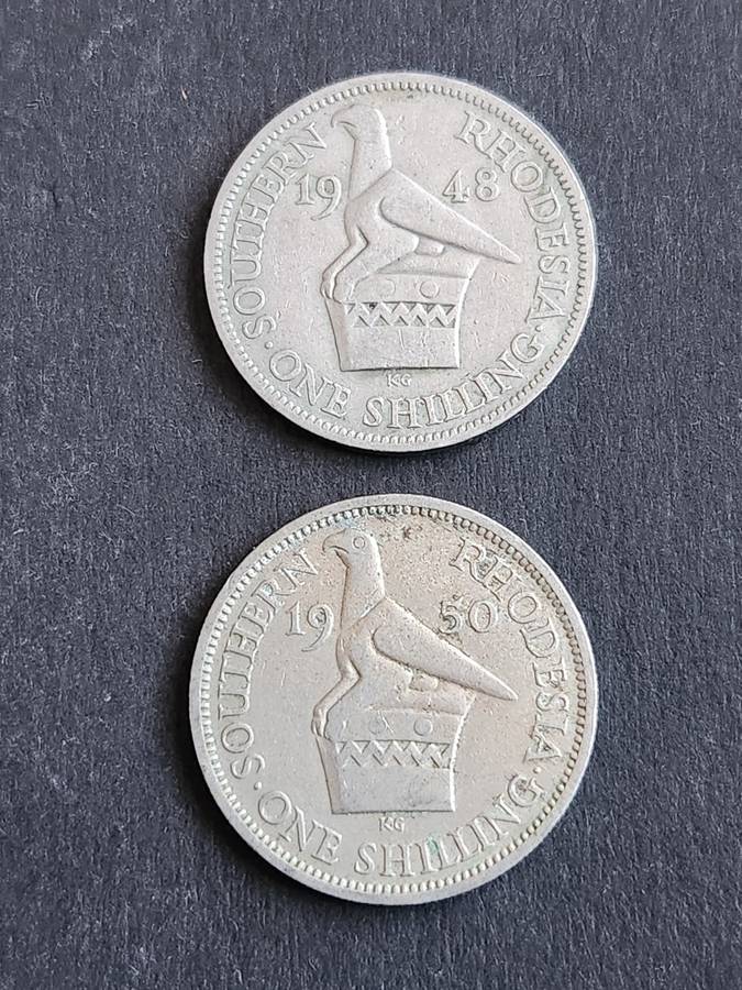 2 x Southern Rhodesia One Shilling 1948/1950 - as per photograph
