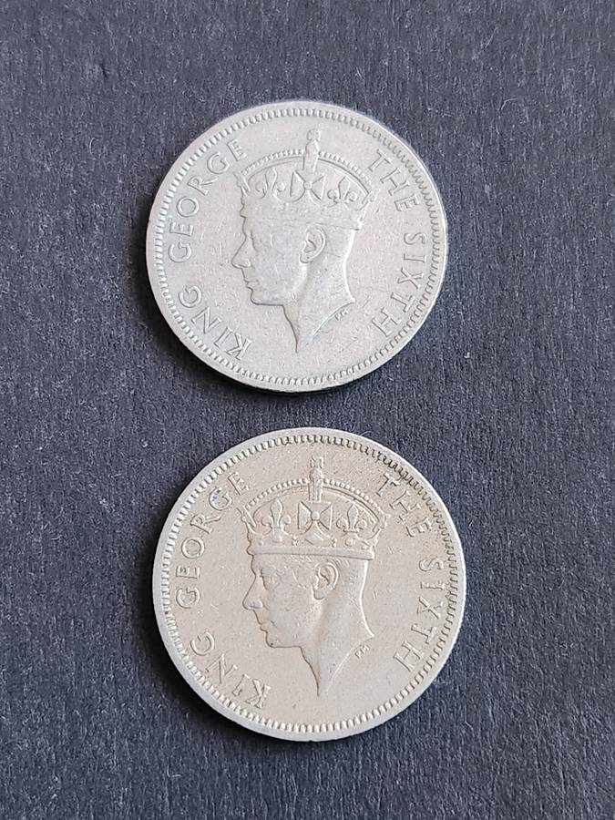 2 x Southern Rhodesia One Shilling 1948/1950 - as per photograph