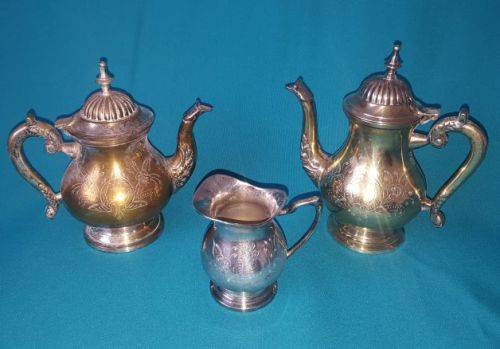 OLD SILVER PLATED / BRASS TEA / COFFEE SET