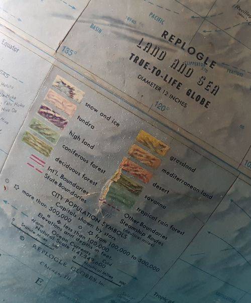 OLD REPLOGLE WORLD GLOBE, DEPICTING SOUTHERN RHODESIA ETC.