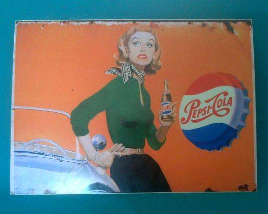NICE LARGE PEPSI-COLA TIN/ METAL SIGN