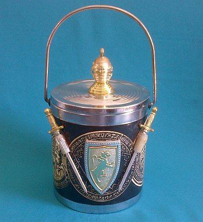 METAL ORNATE "ARMOUR" ICE BUCKET WITH SWORD DETAIL