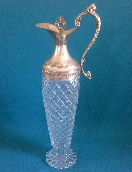 BEAUTIFUL SILVER PLATED & HEAVY GLASS DECANTER/ CLARET JUG