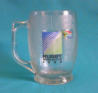 LARGE GLASS RUGBY WORLD CUP 1995 BEER MUG