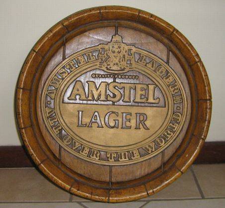 LARGE AMSTEL LAGER BARREL BAR SIGN