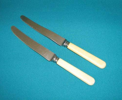 2 OLD BONE HANDLE DINNER KNIVES