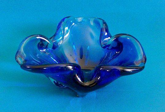 LARGE BLUE & PURPLE COLOURED HEAVY MURANO BOWL
