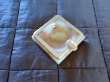 OLD MARBLE AND BRASS ASHTRAY