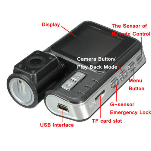 HD Dual Lens Car Camera H.264 Dash DVR Video Recorder Cam G-sensor