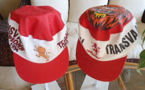 SET OF 2 TRANSVAAL RUGBY CAPS, 1 SIGNED BY HANNES STRYDOM, OTHER 1993 & 1994 CHAMPIONS