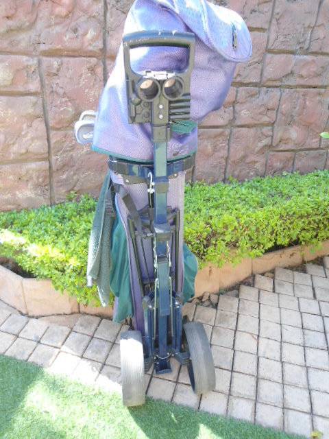 LADIES SPALDING PARADOX SET OF GOLF CLUBS WITH GRAPHITE SHAFTS & INCLUDES A 'STOW A CART"