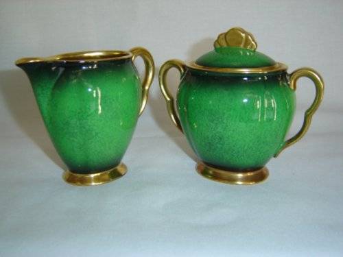 CARLTON WARE "VERT ROYALE"  MILK JUG AND SUGAR BOWL WITH LID