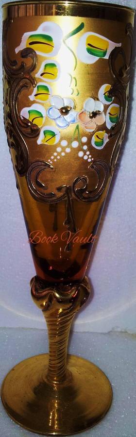 BREATHTAKING LARGE VENETIAN GLASS EMBOSSED FLORAL WITH GOLD GILT AMBER VASE!