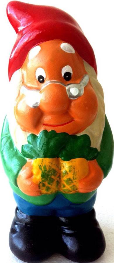 "Juicy Pineapples, anyone?" ADORABLE CHEERFUL BRIGHT-EYED GARDEN GNOME! Approx. 20cm H