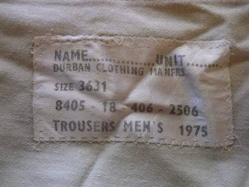SADF:- ORDNANCE SERVICES CORPS. NO 2 DRESS TUNIC + TROUSERS - INSCRIBED  (Z3131)